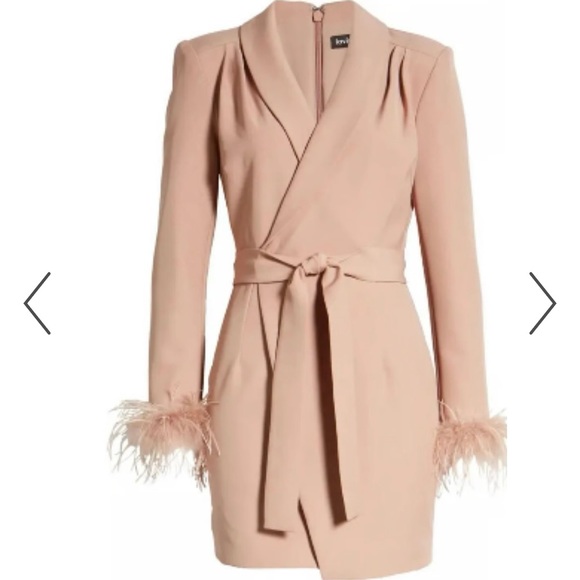 Lavish Alice Blush/Tan Long Sleeve Wrap Dress - Picture 2 of 6